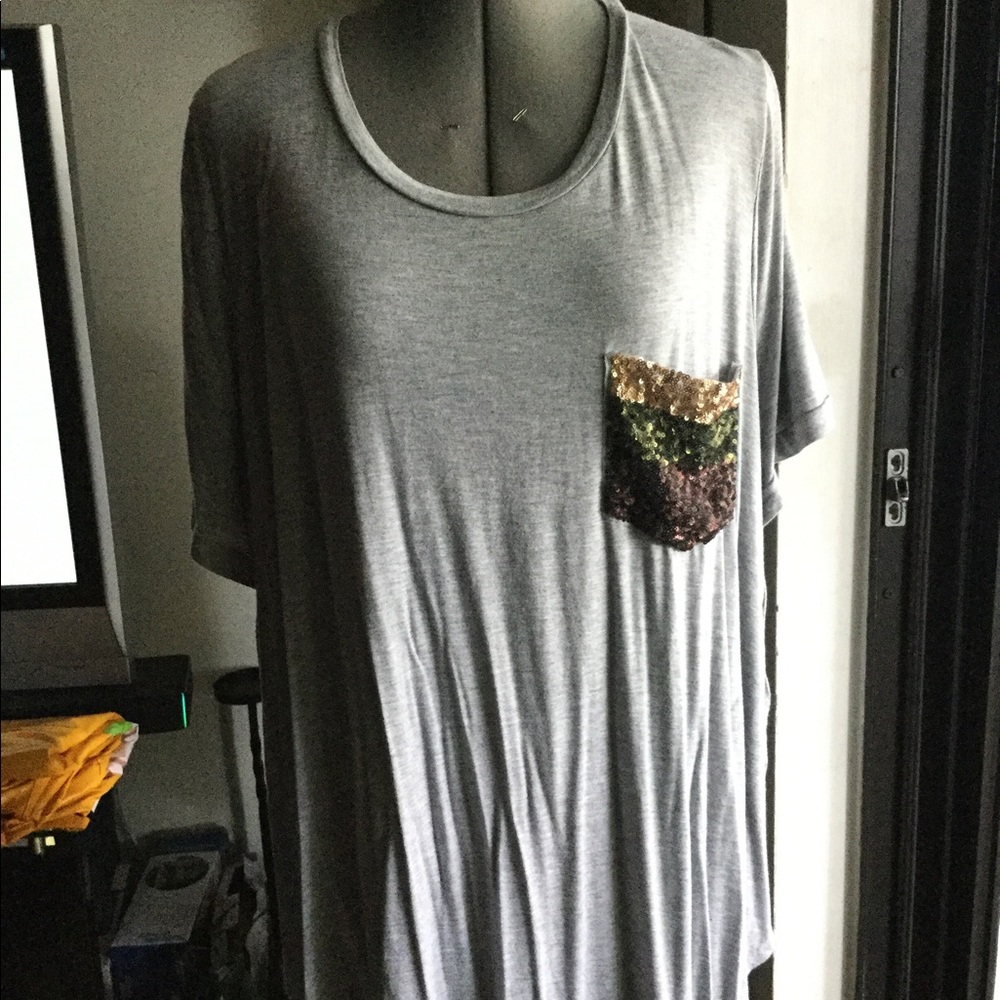 Gray LB Shirt w/ Slits in Sleeves & Sequins Pocket